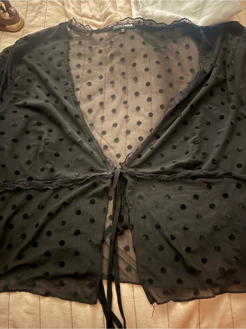 Fashion Nova Black Sheer Polka Dot Tie-Front Camisole